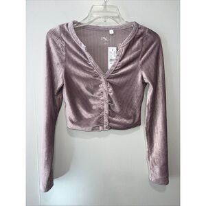 PACSUN‎ Women's Blouse Crop Top Long Sleeve V-Neck Velvet Stretch Small NWT